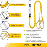 Safety Harness Fall Protection - Roofing Harness Kit Men Full Body Construction Harness with Lanyard for Work Upgrade 4 Quick Buckles Yellow