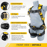 Safety Harness Fall Protection - Roofing Harness Kit Men Full Body Construction Harness with Lanyard for Work Upgrade 4 Quick Buckles Yellow