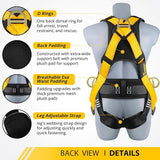 Safety Harness Fall Protection - Roofing Harness Kit Men Full Body Construction Harness with Lanyard for Work Upgrade 4 Quick Buckles Yellow