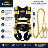 Safety Harness Fall Protection - Roofing Harness Kit Men Full Body Construction Harness with Lanyard for Work Upgrade 4 Quick Buckles Yellow