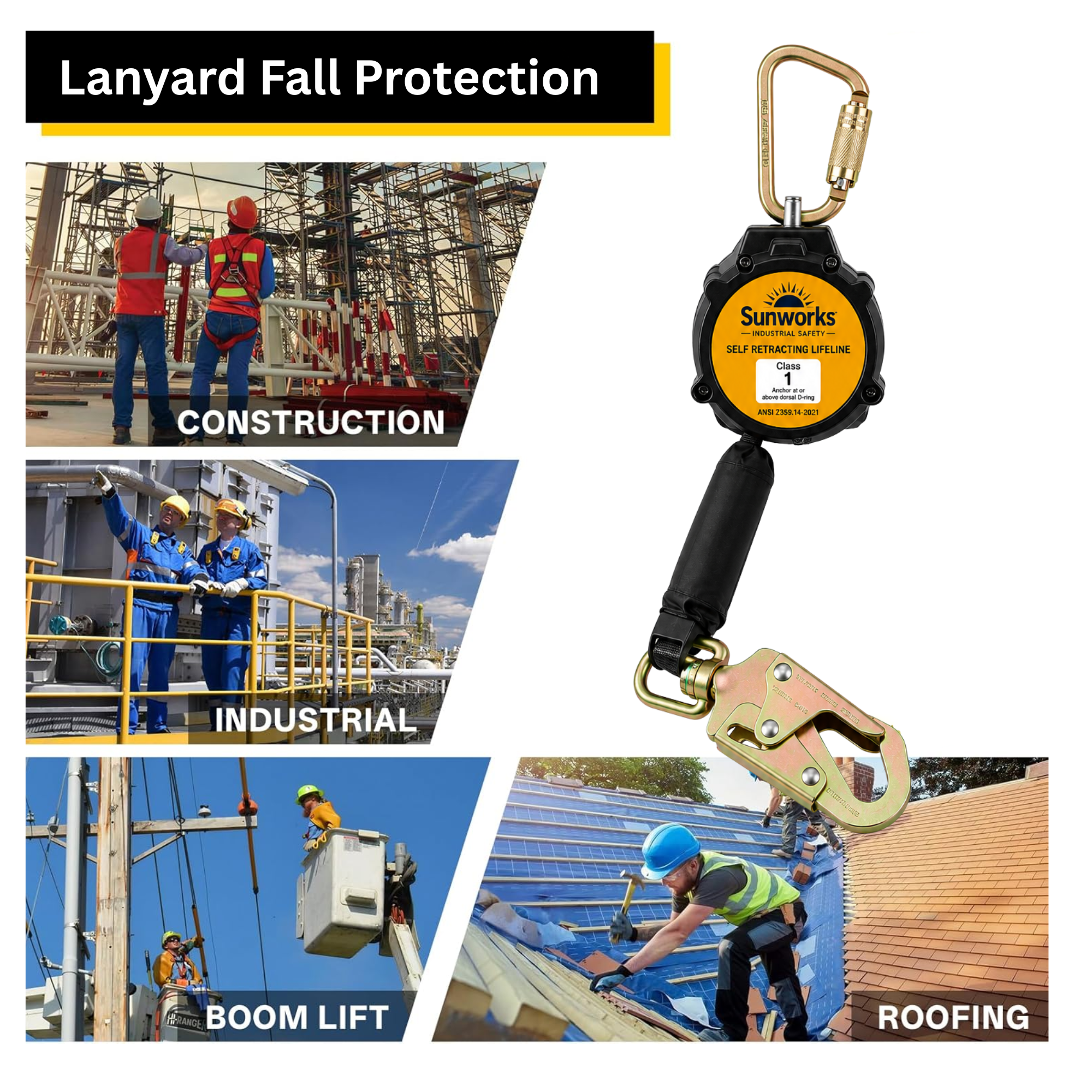 Retractable Lanyard Fall Protection: 6FT Webbing Self Retracting SRL Fall Arrest for Safety Harness Construction Workers