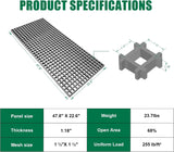 Sunworks 2 Pack 48x23x1.2in Fiberglass Molded Grating,Grit-top Surface,Grey | 4' x 2' Large FRP Industrial Panel Grating Non-Slip Heavy Duty 1.5''x1.5'' Openings Bar Grille Plate