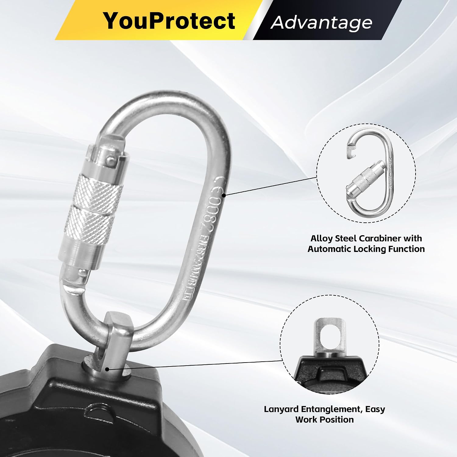 Sunworks 11FT Self Retracting Lifeline Fall Protection Retractable Lanyard, Fall Arrest Safety Yoyo for Construction Industrial - OSHA/ANSI Compliant (Large Hook)