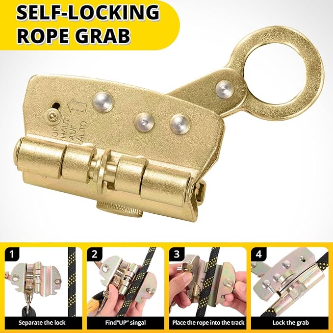 Rope Harness Safety Lanyard：25/50/100/150ft Vertical Roofing Rope Grab Snap Hooks Shock Absorber Fall Protection Kit