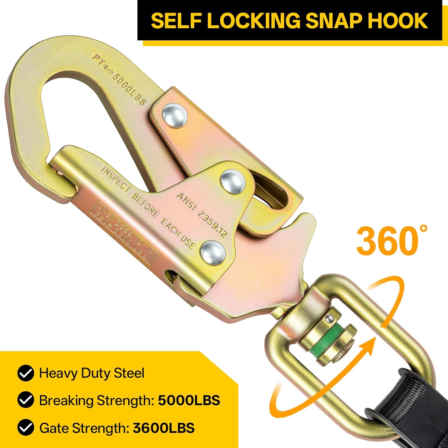 Retractable Lanyard Fall Protection: 6FT Webbing Self Retracting SRL Fall Arrest for Safety Harness Construction Workers