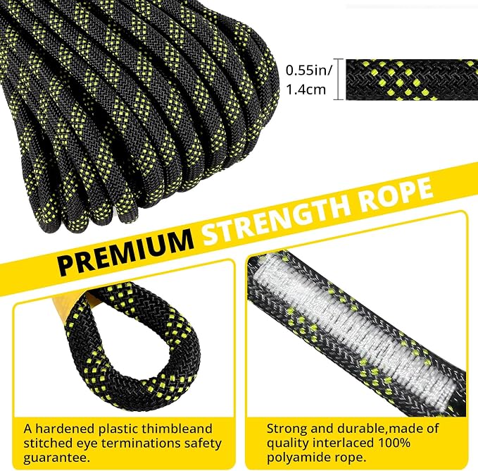 Rope Harness Safety Lanyard：25/50/100/150ft Vertical Roofing Rope Grab Snap Hooks Shock Absorber Fall Protection Kit