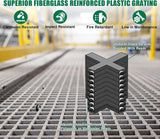Sunworks 2 Pack 48x23x1.2in Fiberglass Molded Grating,Grit-top Surface,Grey | 4' x 2' Large FRP Industrial Panel Grating Non-Slip Heavy Duty 1.5''x1.5'' Openings Bar Grille Plate