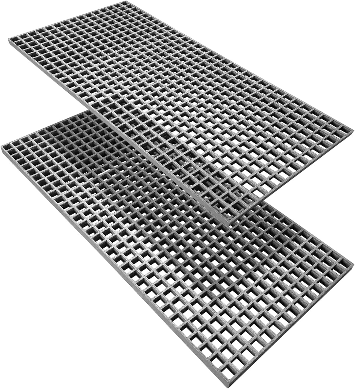 Sunworks 2 Pack 48x23x1.2in Fiberglass Molded Grating,Grit-top Surface,Grey | 4' x 2' Large FRP Industrial Panel Grating Non-Slip Heavy Duty 1.5''x1.5'' Openings Bar Grille Plate