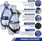 Safety Harness Fall Protection Kit - Full Body Roofing harnesses with Shock Absorbing Lanyard Upgrade Paded