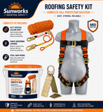 Sunworks Safety Harness Fall Protection Kit Roofing Harnesses 50ft Safety Rope Lanyard Kit 5 Gallon Bucket Kit Roof Top Anchor Construction Work 20pcs Nails