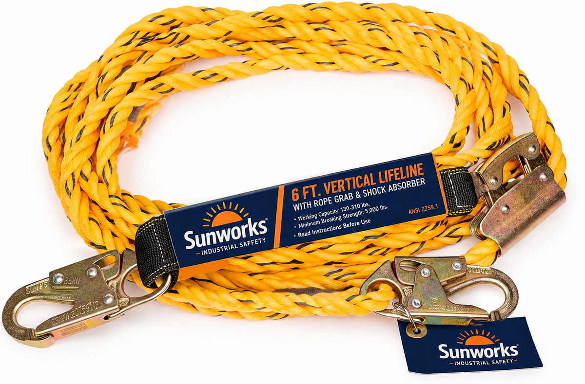 Sunworks 01320 50 ft Vertical Lifeline Assembly (VLA) with Adjustable Rope Access and Shock Absorber