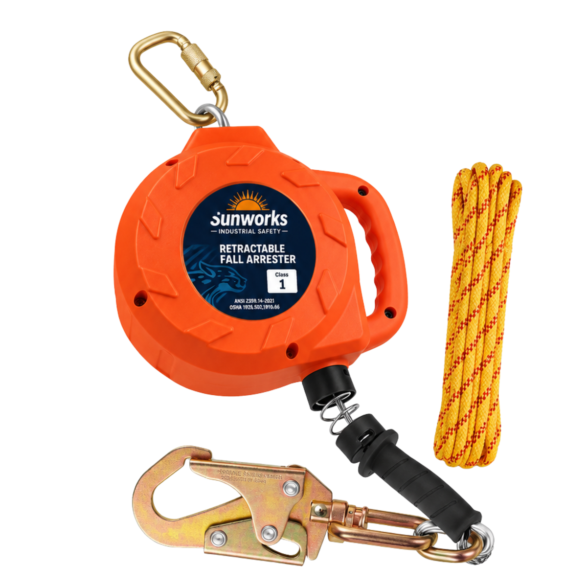 Sunworks 30 ft Self-Retracting Lifeline (SRL) | Fall Protection Retractable Lanyard with Galvanized Steel Cable, Dual Internal Shock Absorber & Waterproof Housing | ANSI Compliant