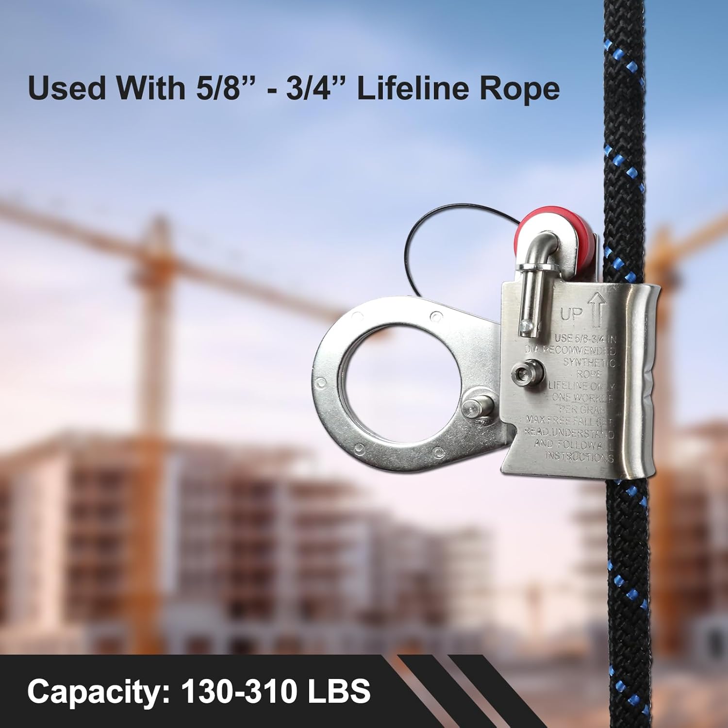100FT Temporary Kernmantle Rope Horizontal Lifeline Kit - Fall Protection System with Tension Indicator, 4 Steel O-Rings & Cross-Arm Anchor Straps