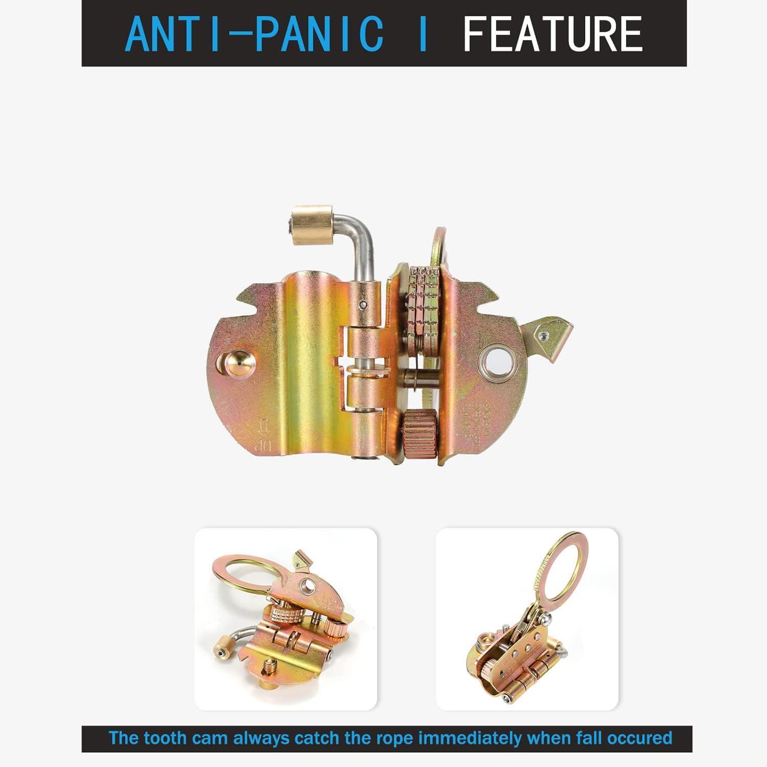 Heavy-Duty Steel Auto-Trail Rope Grab for 5/8" Lifelines - Anti-Panic Double Locking Fall Arrester Device