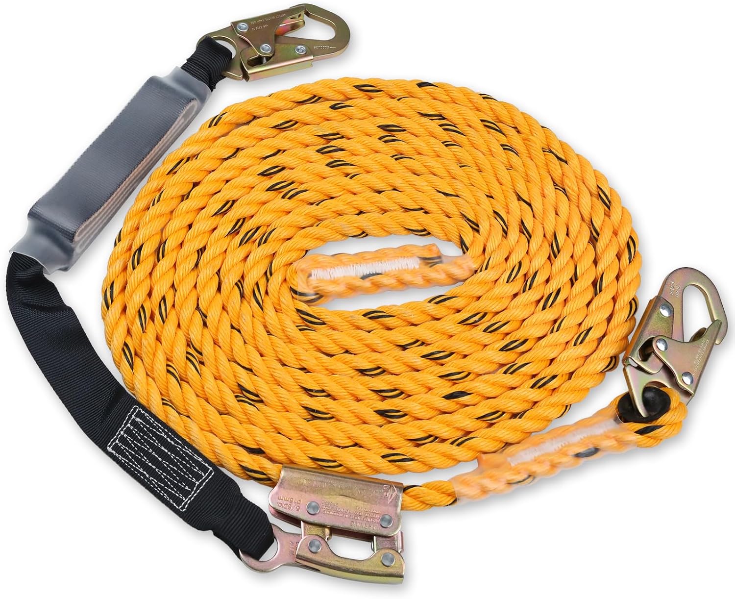 50FT Vertical Lifeline Assembly - 0.55" Heavy-Duty Braided Polyester Safety Rope Kit with Anti-Panic Rope Grab & Integrated Shock Absorber