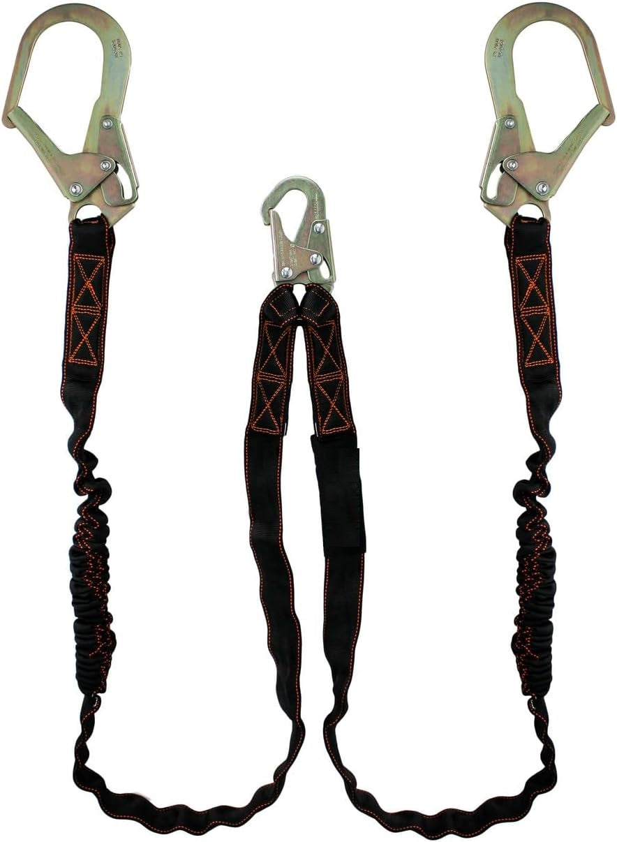 6 ft Double Leg Shock-Absorbing Lanyard with Rebar Hooks